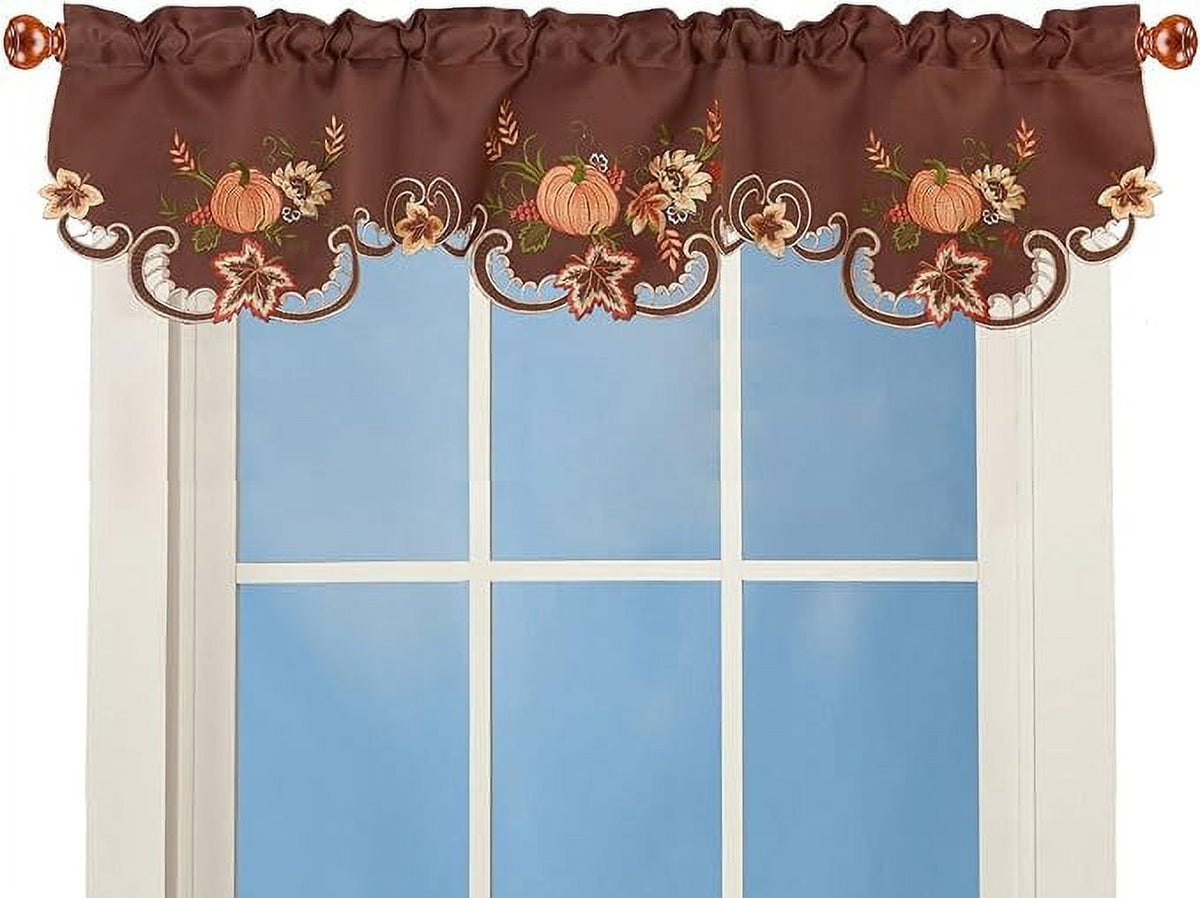 Embroidered Fall Autumn Curtain Valance W 57 × L 14 Inches (Brown) N169