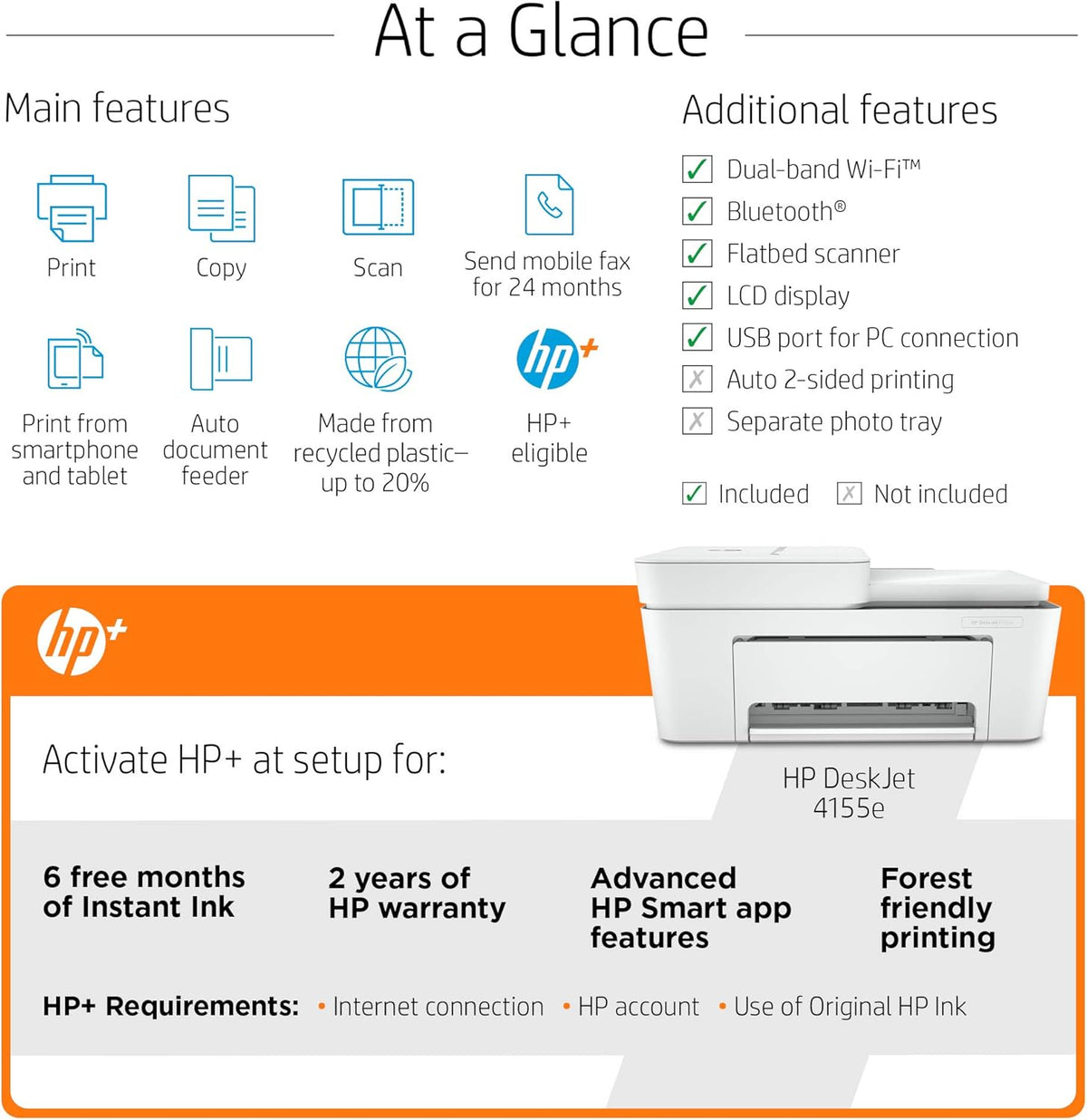 HP DeskJet 4155e All-in-One Wireless Color Printer Z36253