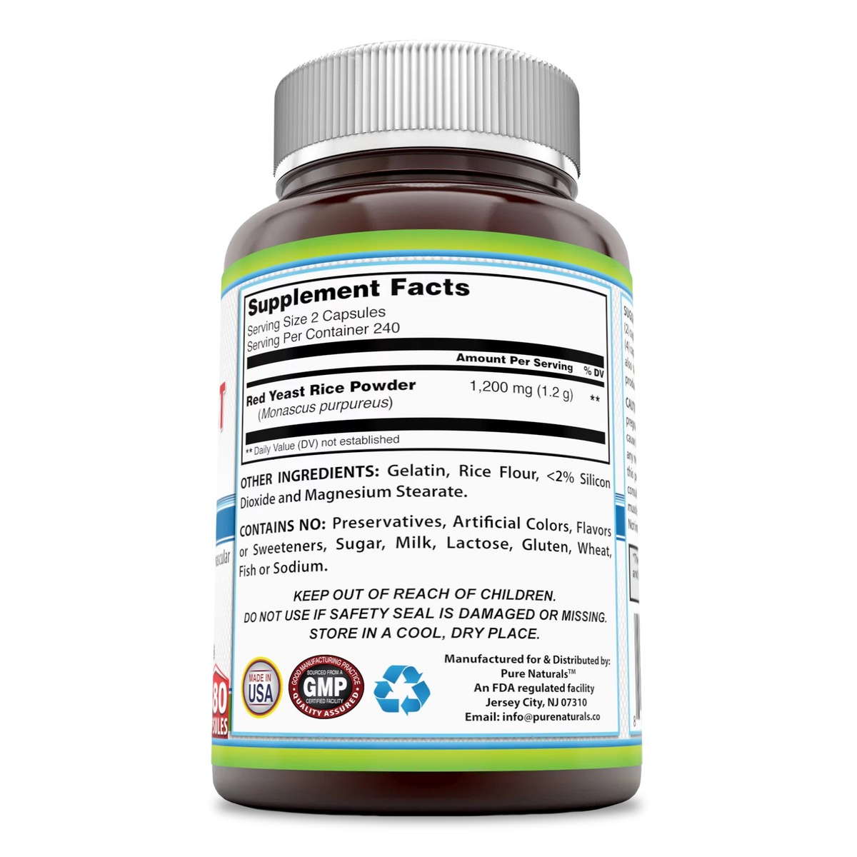 1200 mg Red Yeast Rice Powder Dietary Supplement, 480 Capsules N38888
