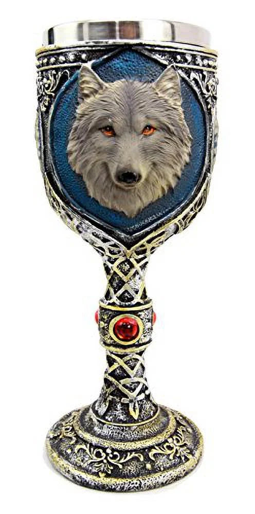 Gray Wolf Celtic Tribal Wine Chalice Goblet Cup J7705