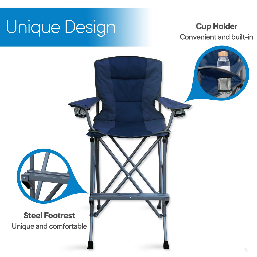 Extra Tall Blue Folding Chair with Footrest and Carrying Bag Z605101