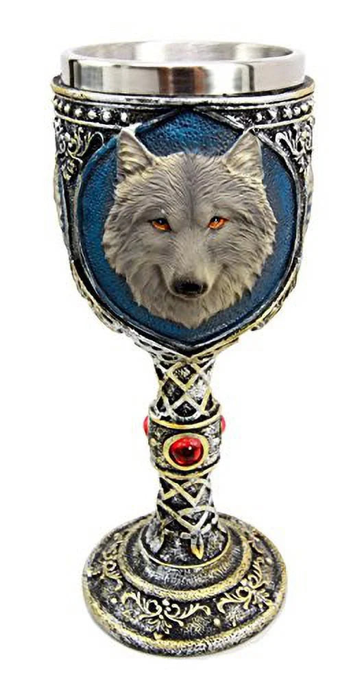 Gray Wolf Celtic Tribal Wine Chalice Goblet Cup J7705