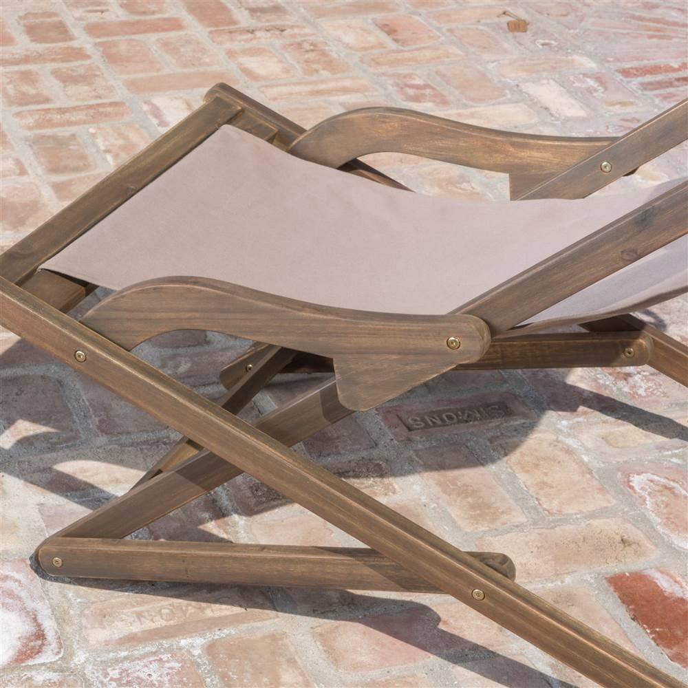 Brown Wood and Canvas Sling Chair Set of 2 U562660