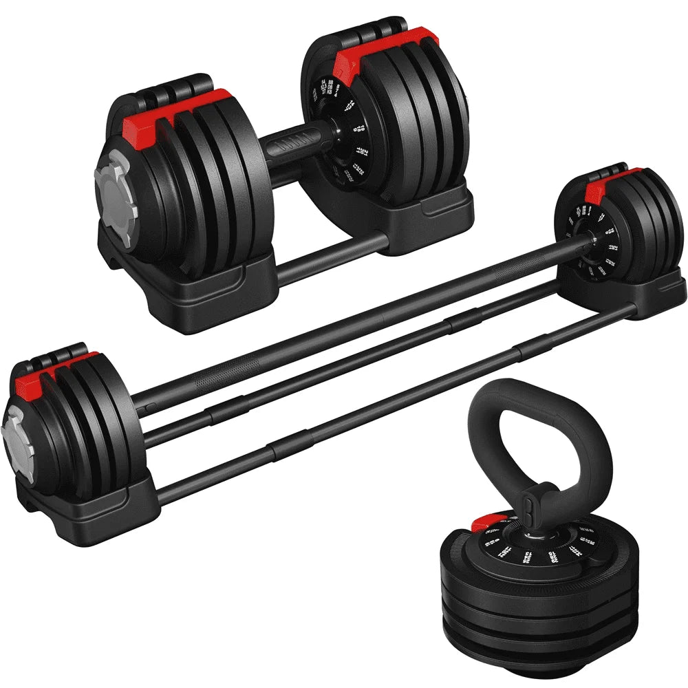3-In-1 Adjustable Dumbbell Weight Set Black Q4346