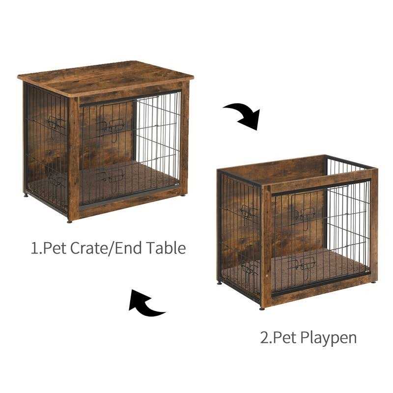 Wooden Dog Crate Furniture with Cushion and Double Doors W91911