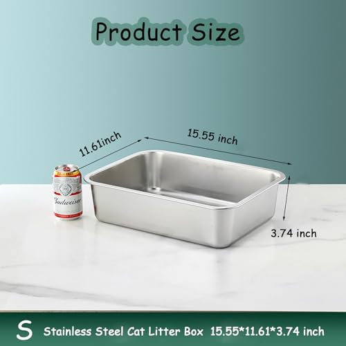 Extra Large Stainless Steel Cat Litter Box with Smooth Corners W113861