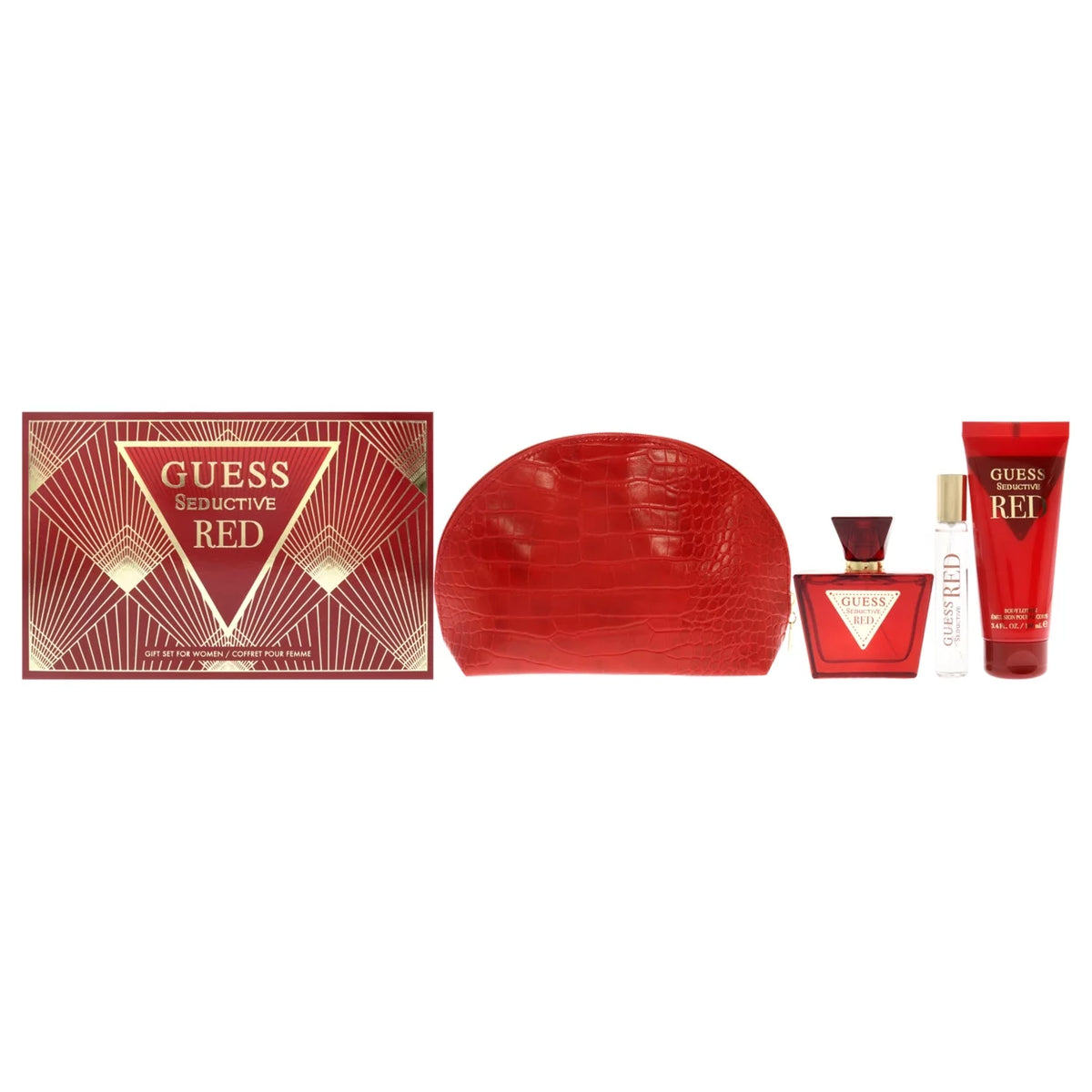 4 Pc Gift Set 2.5oz EDT Spray 3.4oz Body Lotion 0.5oz Travel EDT Spray Pouch Q77480