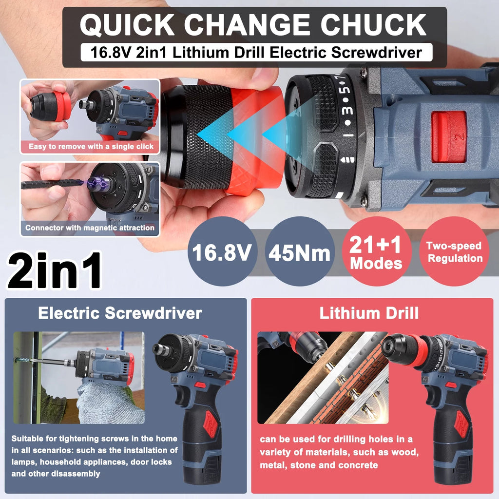 16.8V 2in1 Brushless Drill Electric Screwdriver X3100