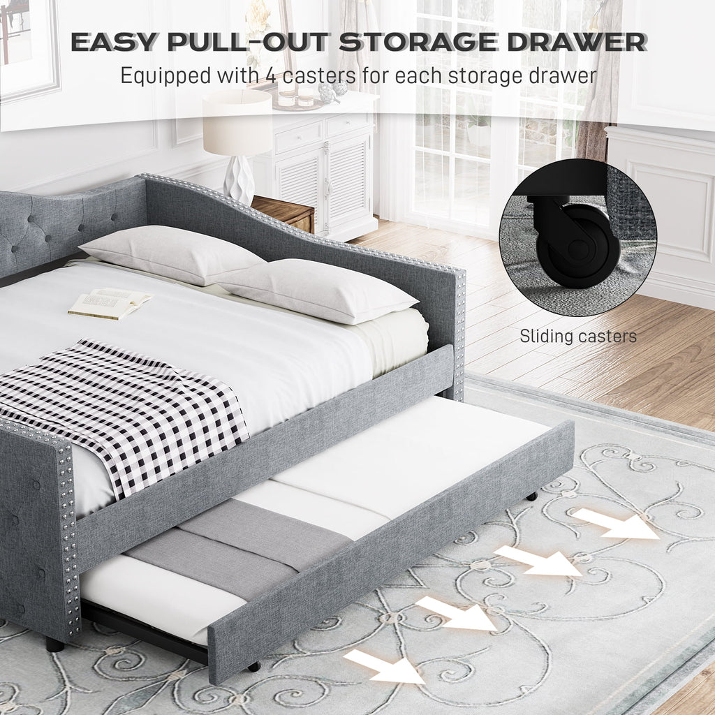 Full Size Tufted Upholstered Velvet Daybed with Trundle J96679