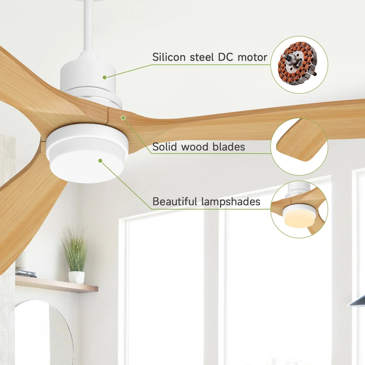 52'' Ceiling Fan with Light and Remote Control, 3 Wood Fan Blades, Walnut P9050
