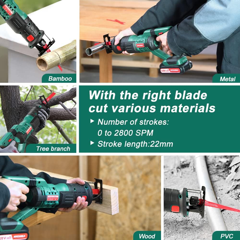 Cordless Reciprocating Saw 20V 2Ah 2 Batteries 4 Saw Blades R4500
