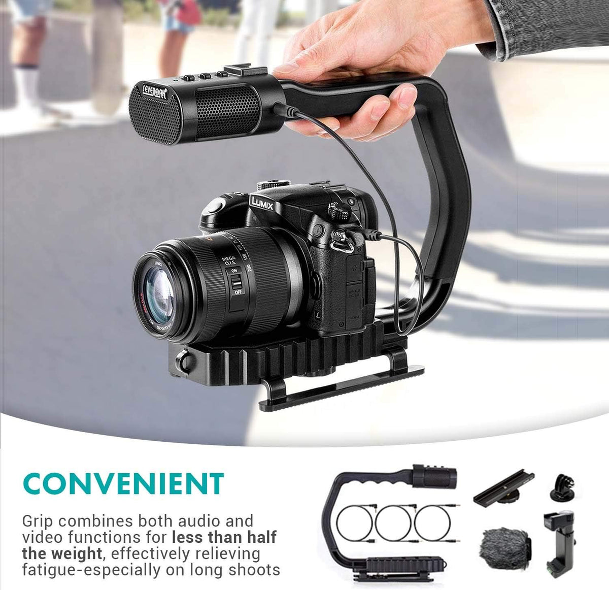 Camera Handle Grip with Stereo Microphone and LED Light P205978