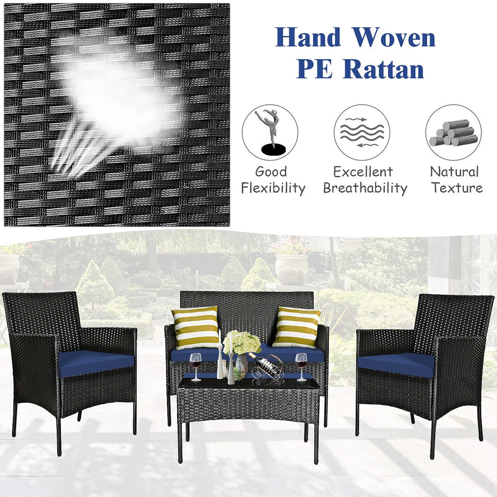4 Pcs Outdoor Rattan Furniture Set with Cushion Z658416