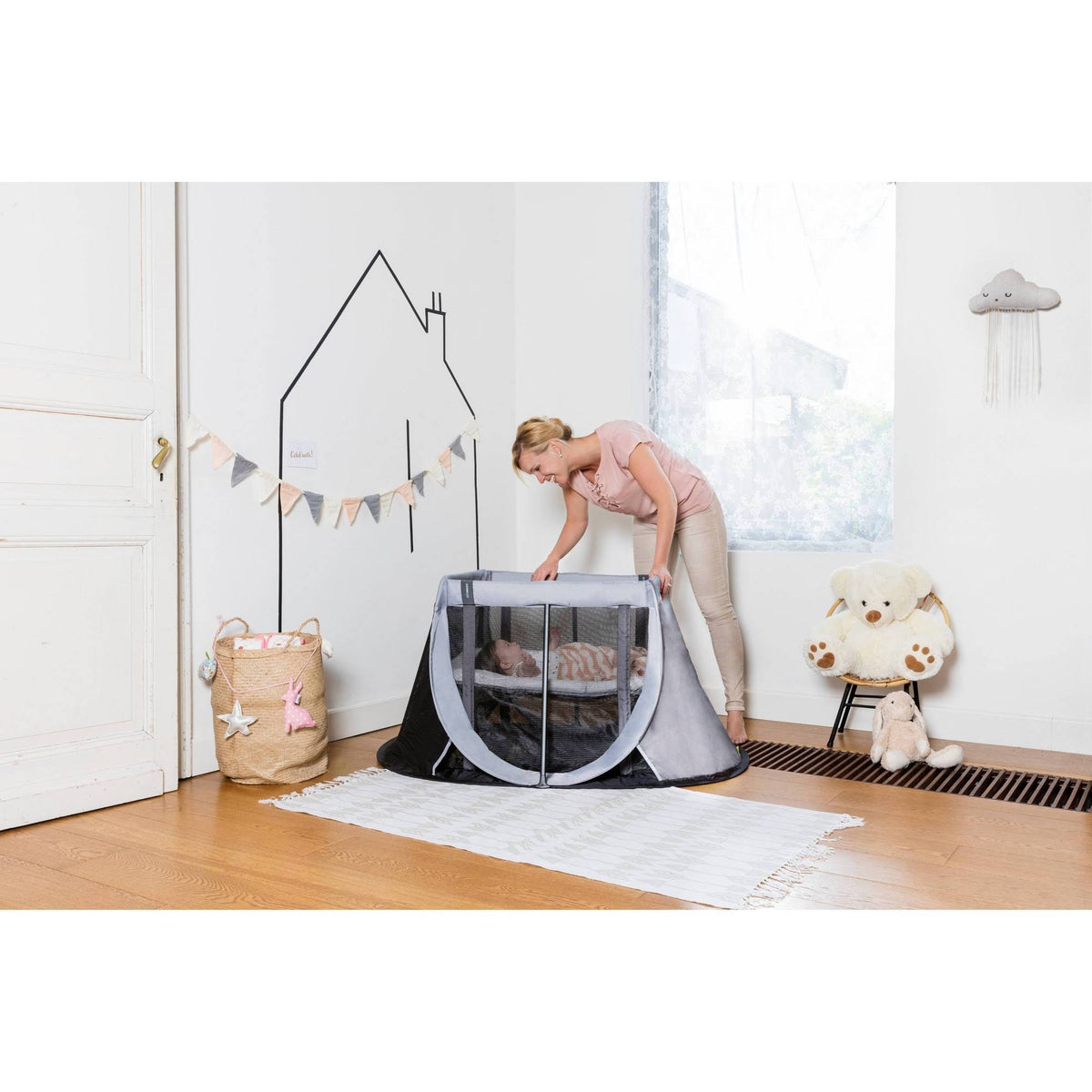 Instant Travel Cot in Grey Rock | 100% Cotton H539