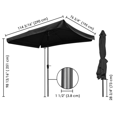 10x6.5ft Rectangle Aluminum Outdoor Patio Umbrella with Valance Crank Tilt Dark Black E9679