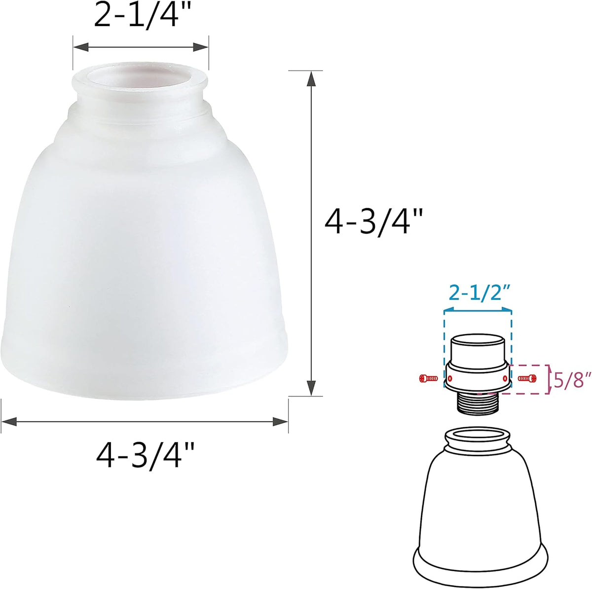 4 Pack Frosted Ceiling Fan Replacement Glass Shade, 4-3/4" Diameter x 4-3/4" Height C5276