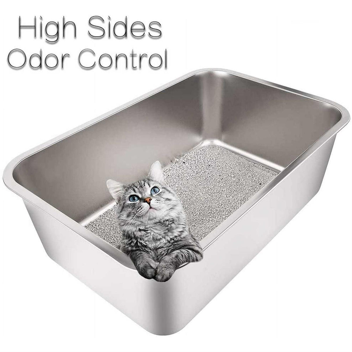 Stainless Steel Litter Box with High Sides Y355566