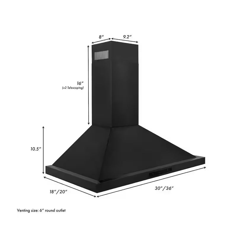 Black Stainless Steel 30 in. 400 CFM Convertible Wall Mount Range Hood R883502