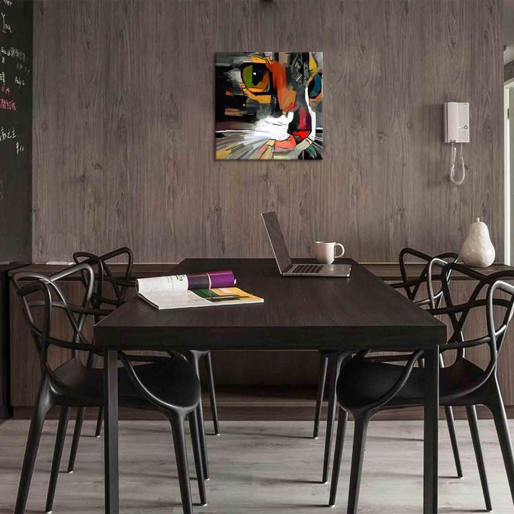 Abstract Colorful Cat Painting Giclee Prints Gallery Wrap Ready to Hang (01 Cat, 20x20) M764