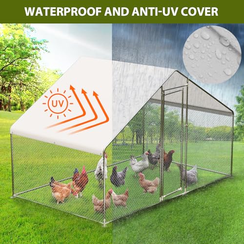Large Metal Chicken Coop with Waterproof Cover, 9.8X6.5X6.5FT M66531