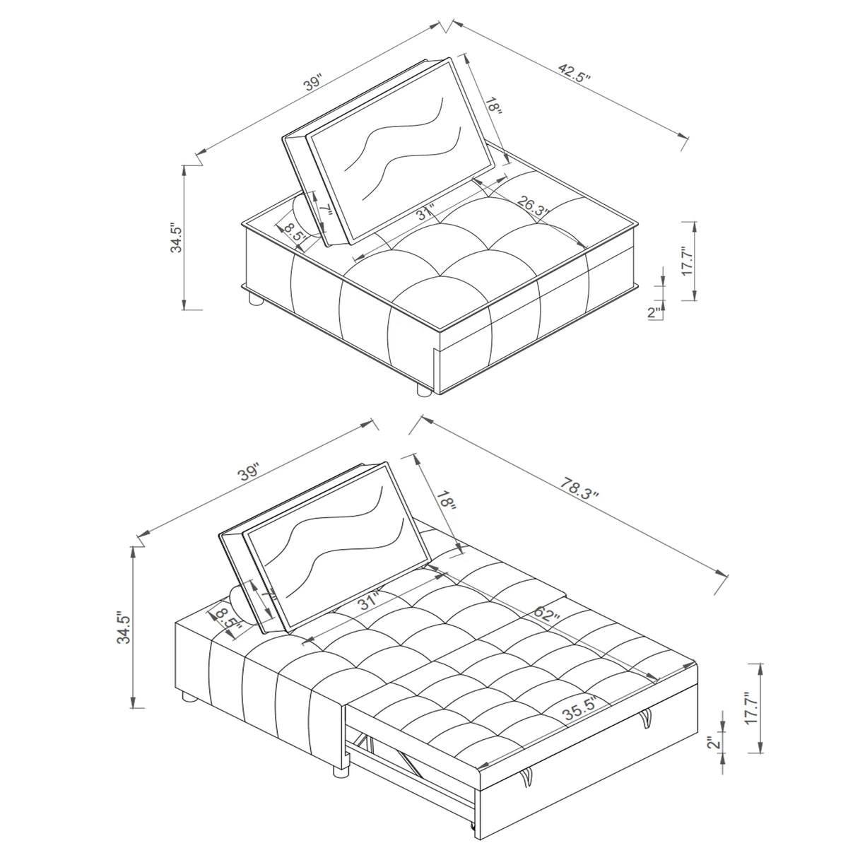 Faux Leather Ottoman Sofa Bed J51247