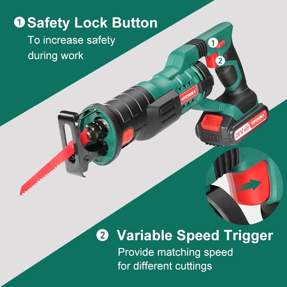 Cordless Reciprocating Saw 20V 2Ah 2 Batteries 4 Saw Blades R4500