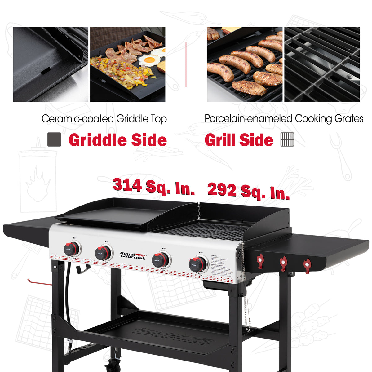 4-Burner Portable Flat Top Gas Grill and Griddle with Folding Legs J7966