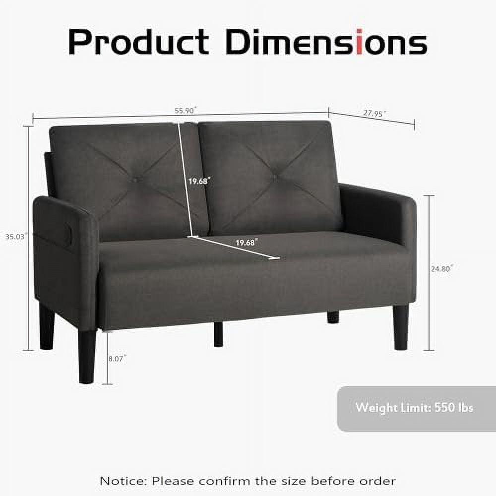 Tufted 2 Seater Loveseat Sofa Couch with Charger Port & Pocket J122