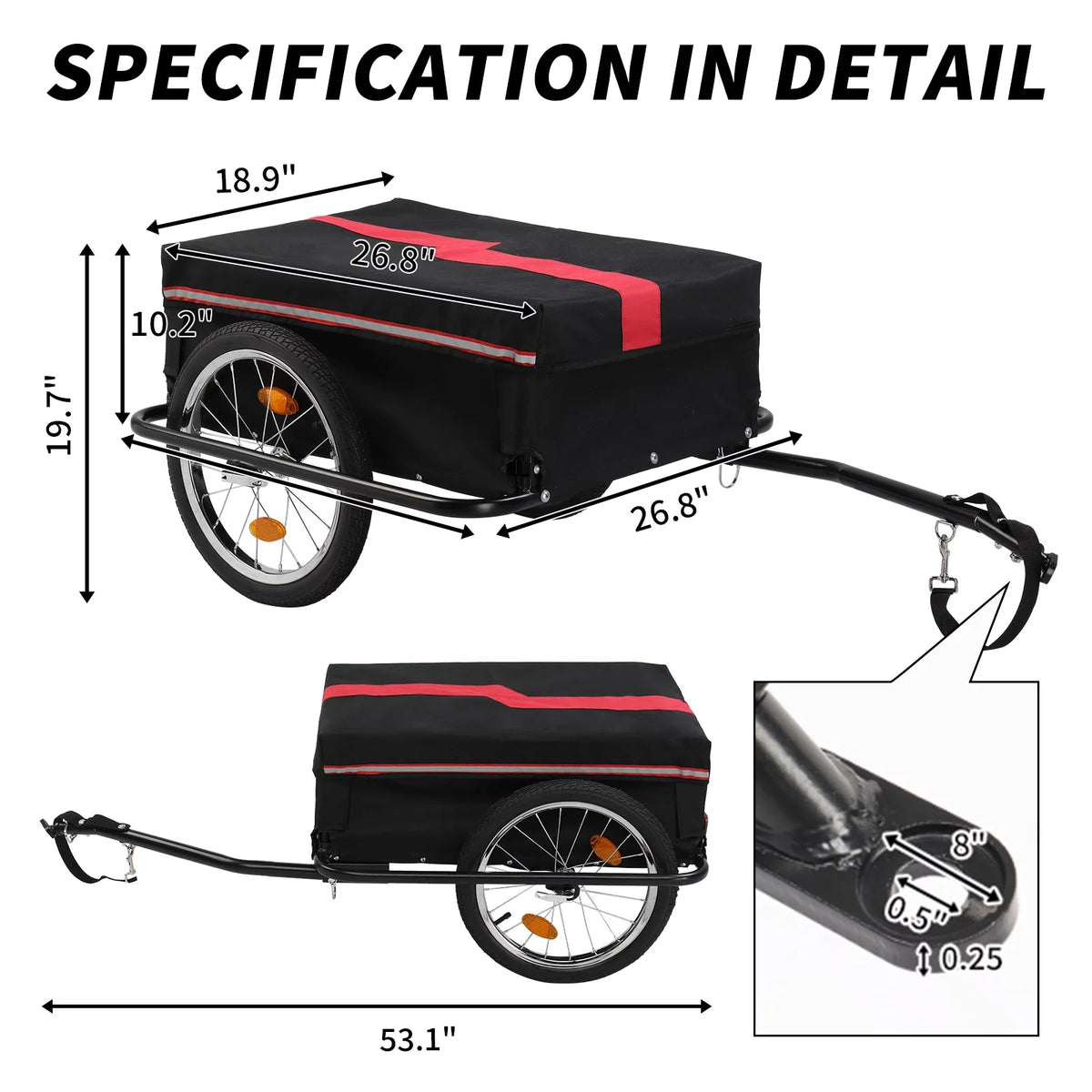 Bike Cargo Trailer with Removable Cover, 16 Wheels, Red R6742
