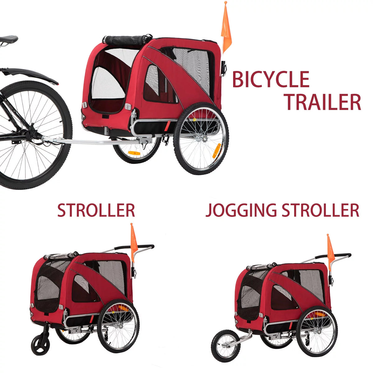 Red 3-in-1 Dog Bicycle Trailer and Stroller R766