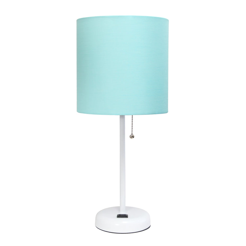 Aqua White Stick Lamp with Fabric Shade F4894