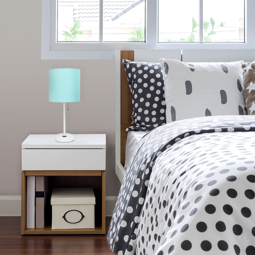 Aqua White Stick Lamp with Fabric Shade F4894
