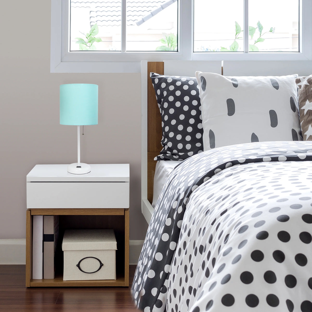 Aqua White Stick Lamp with Fabric Shade F4894