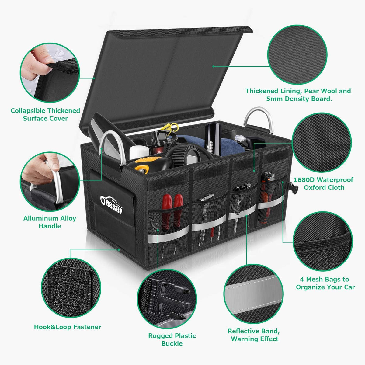 Waterproof Collapsible Trunk Organizer with Aluminium Alloy Handle, Pack of 2 B41501