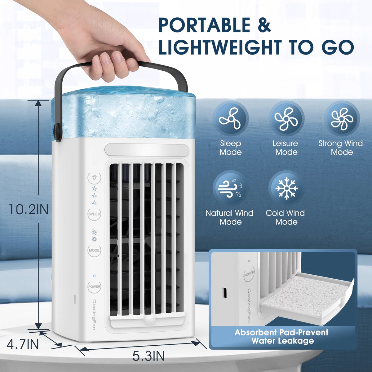 Portable Air Conditioner Fan 3 in 1 USB Mini Desk Misting Fan White B4115