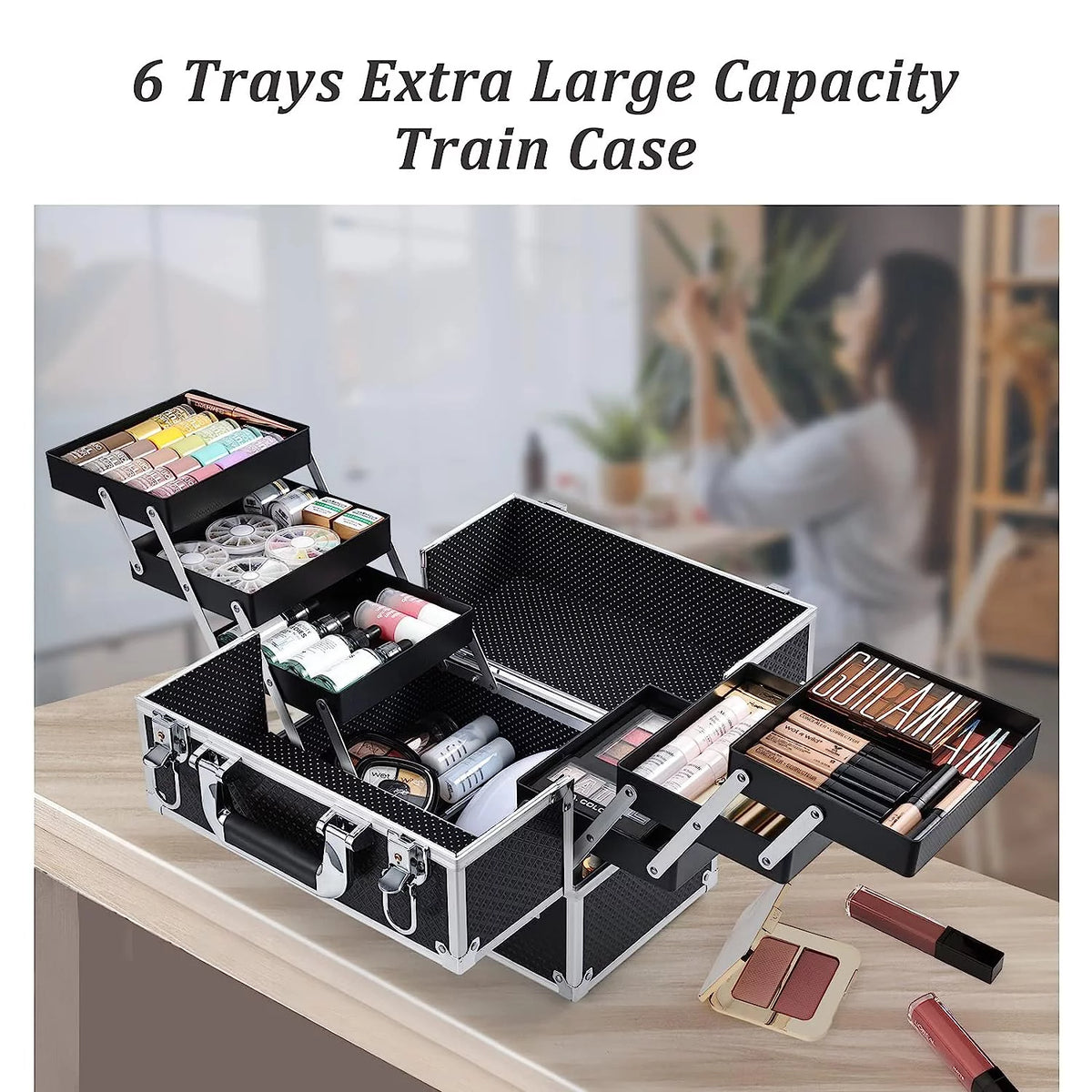 Black Extra Large Makeup Train Case L9597