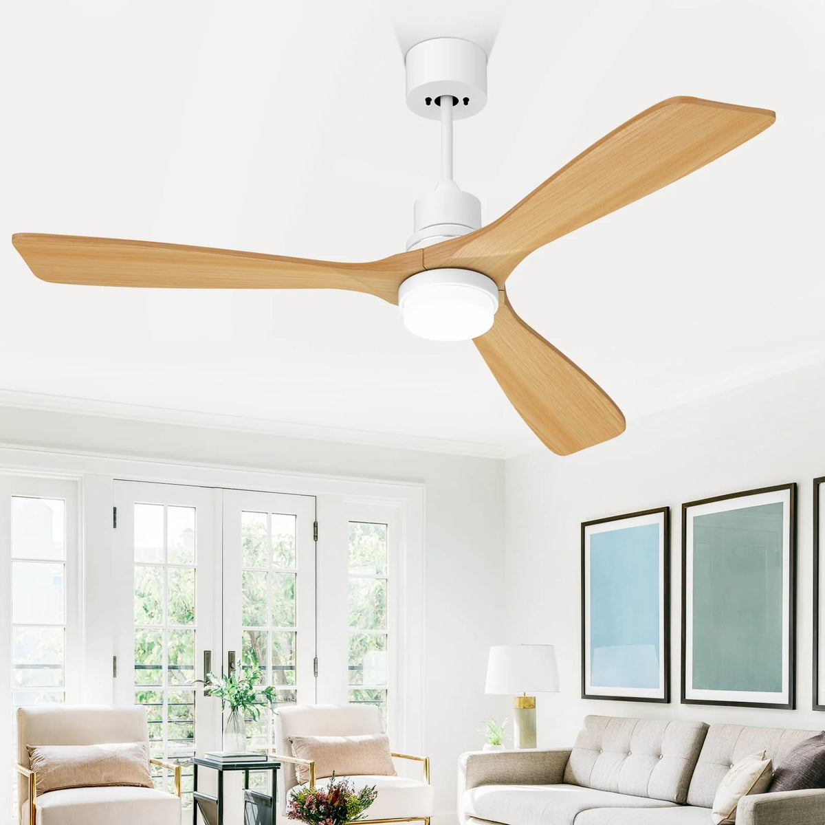 52'' Ceiling Fan with Light and Remote Control, 3 Wood Fan Blades, Walnut P9050