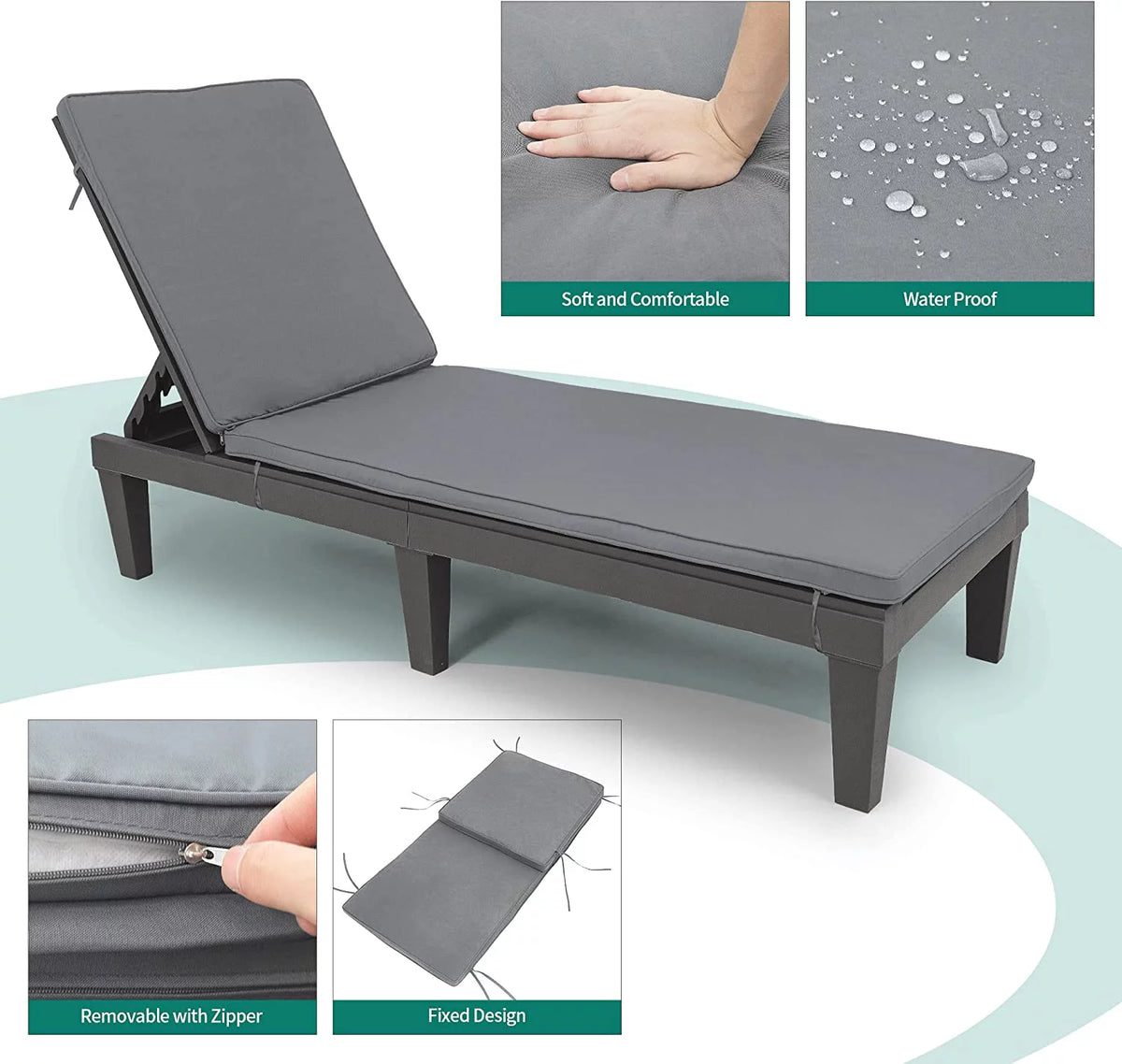 2 Pcs Adjustable Outdoor Chaise Lounge Chairs Set Black L6922