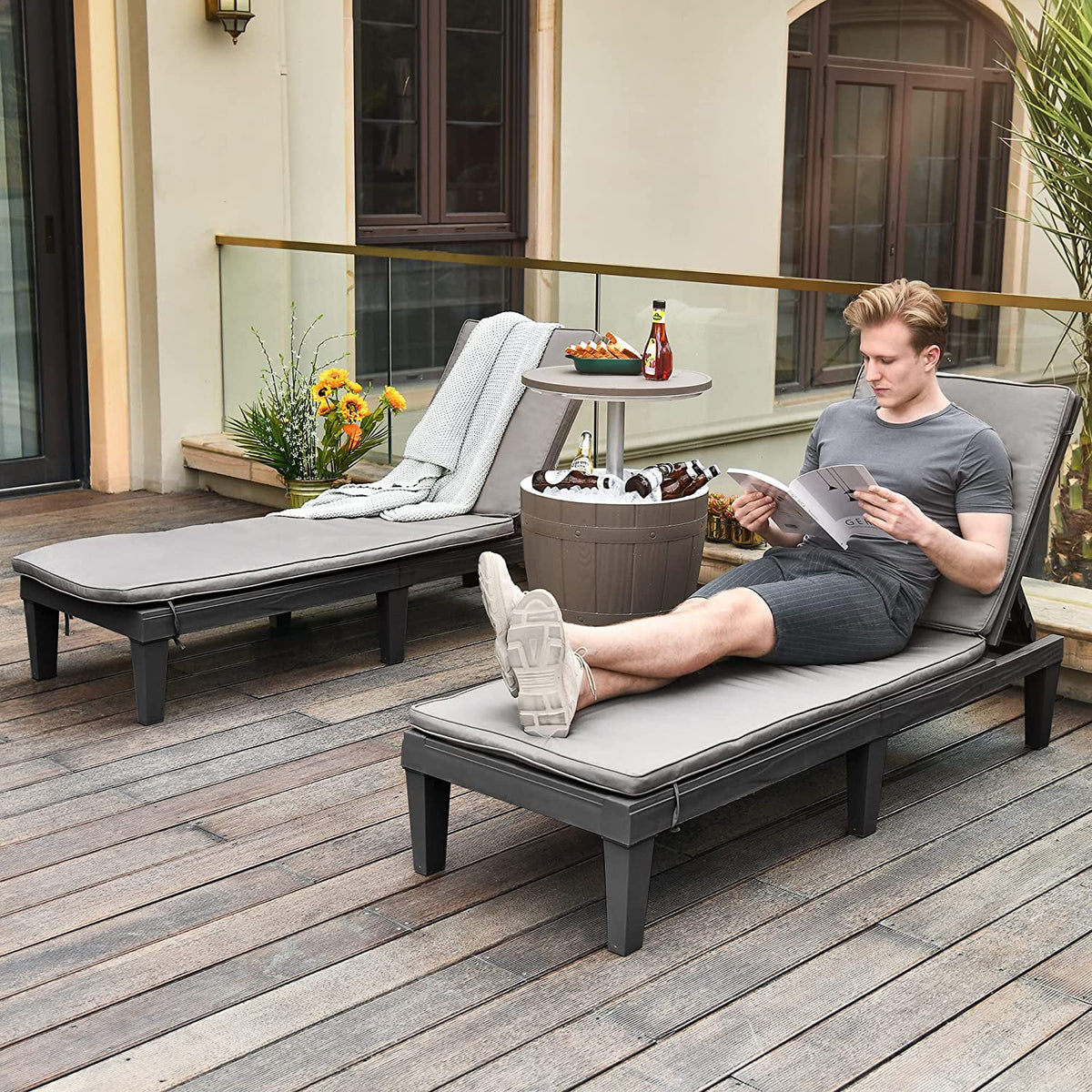 2 Pcs Adjustable Outdoor Chaise Lounge Chairs Set Black L6922