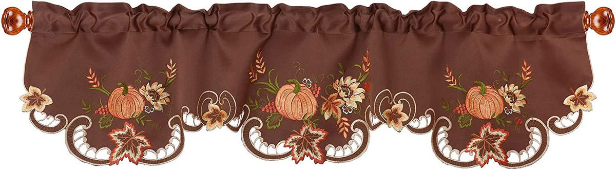 Embroidered Fall Autumn Curtain Valance W 57 × L 14 Inches (Brown) N169