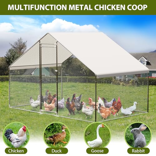 Large Metal Chicken Coop with Waterproof Cover, 9.8X6.5X6.5FT M66531
