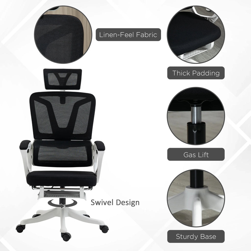 Black Home Office Chair with Adjustable Headrest and Lumbar Support B2568
