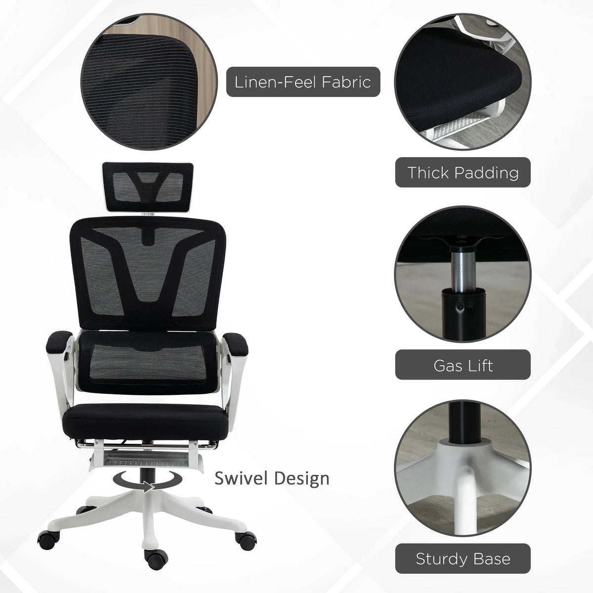 Black Home Office Chair with Adjustable Headrest and Lumbar Support B2568