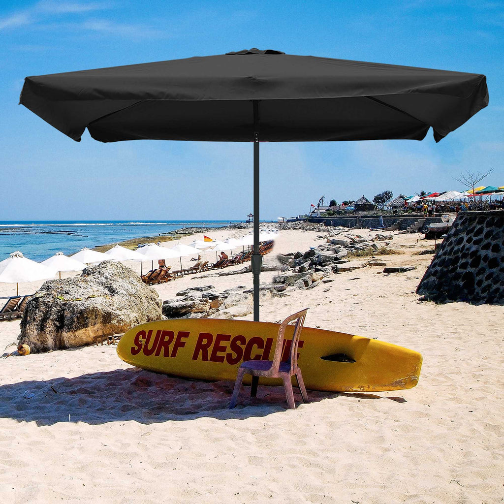 10x6.5ft Rectangle Aluminum Outdoor Patio Umbrella with Valance Crank Tilt Dark Black E9679