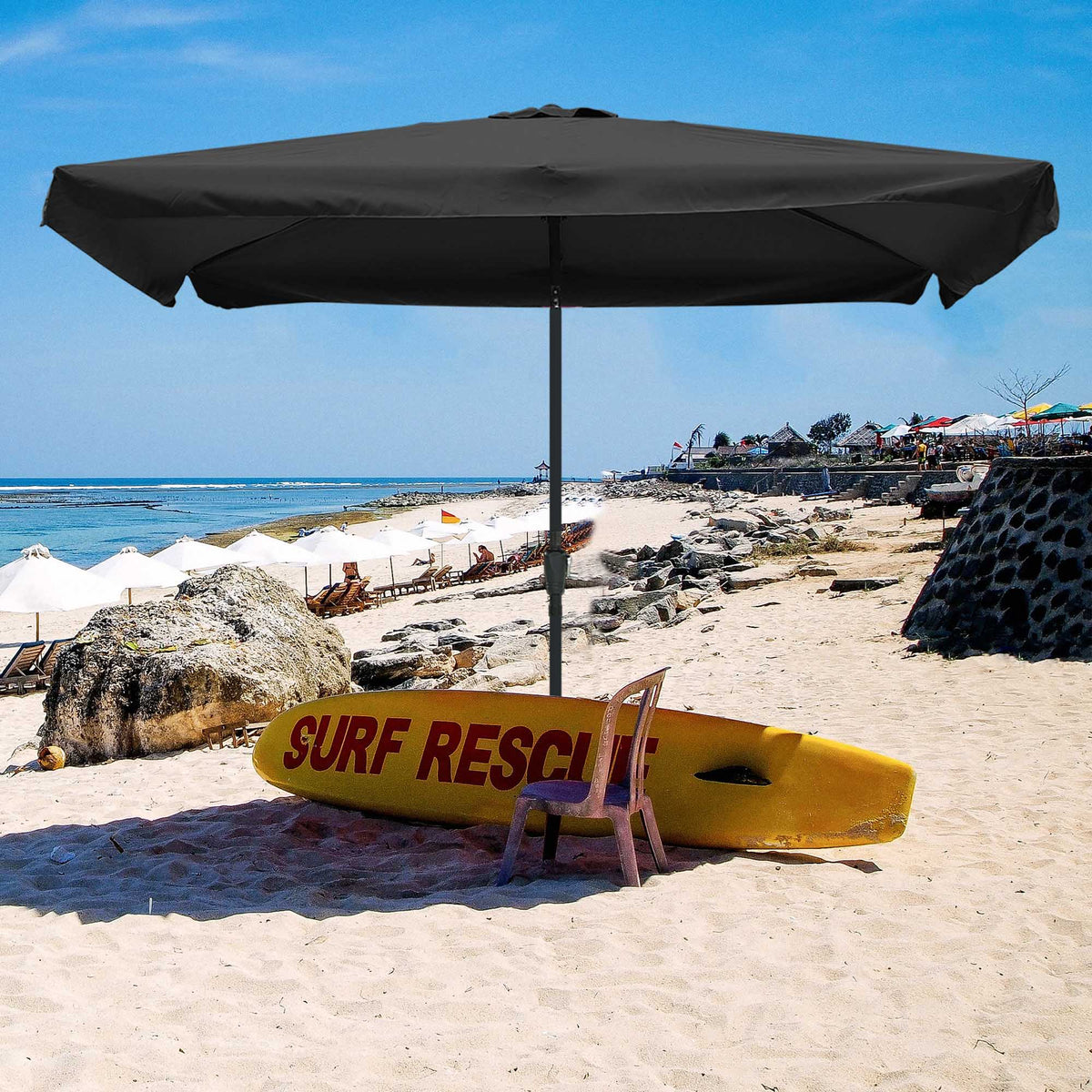 10x6.5ft Rectangle Aluminum Outdoor Patio Umbrella with Valance Crank Tilt Dark Black E9679