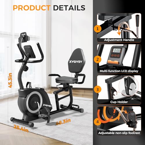 Recumbent Exercise Bike with 400LB Weight Capacity Magnetic Resistance W420