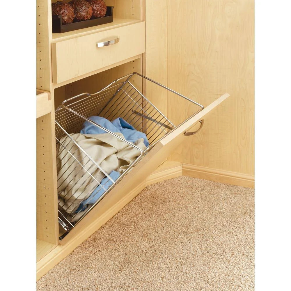 Tilt Out Hamper Basket, Satin Nickel R3029