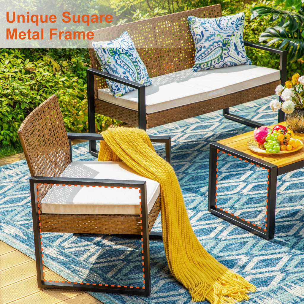 Beige 4 Piece Wicker Outdoor Conversation Set O6290