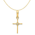 14K Yellow Gold Diamond Cross Pendant Charm with Rope Chain Necklace 20'' F976