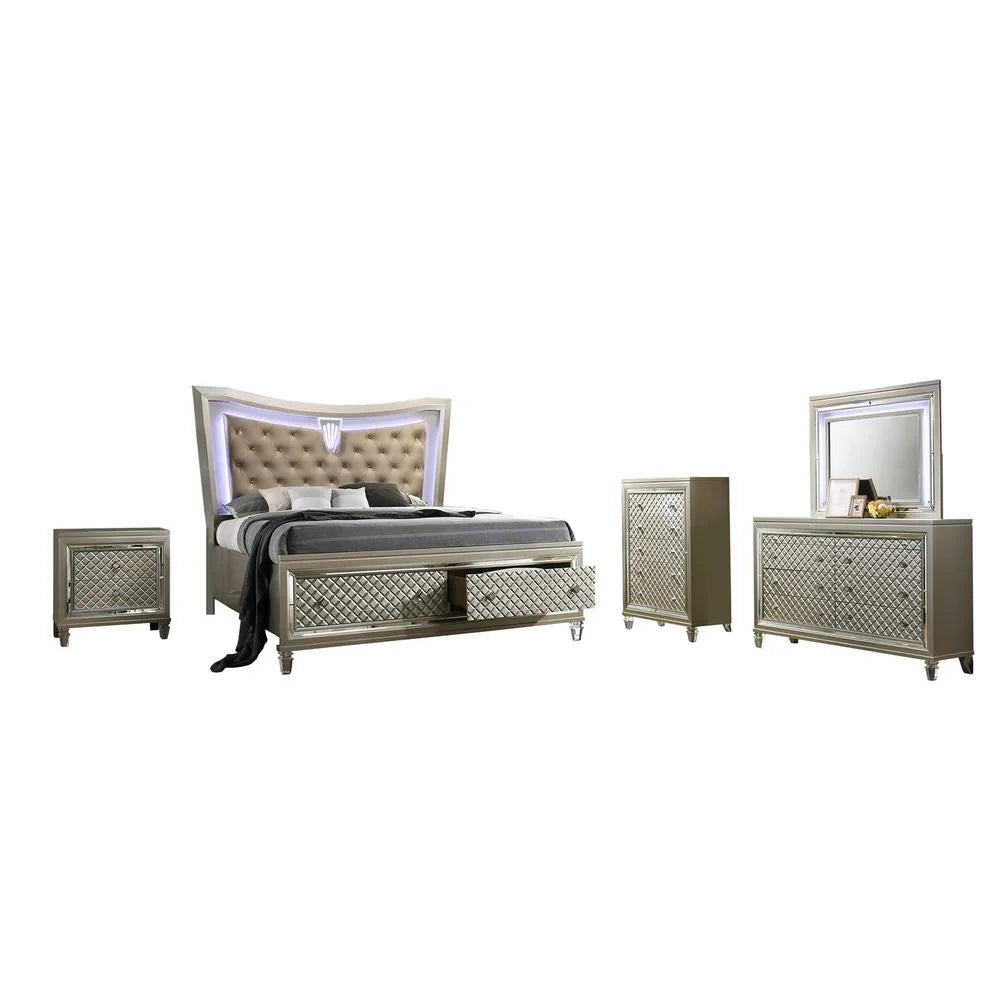 Champagne Silver Wood 5pc California King Bedroom Set X556608